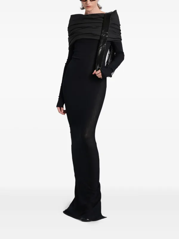 knee length dresses for ladies Gun Metal Draped Metallic Maxi Dress