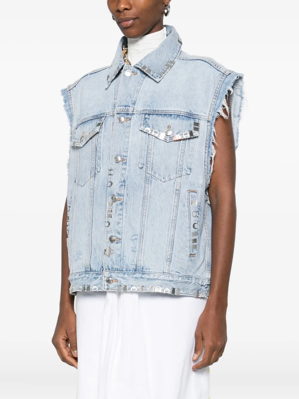 Alexander Wang Embellished Sleeveless Denim Jacket In Blue