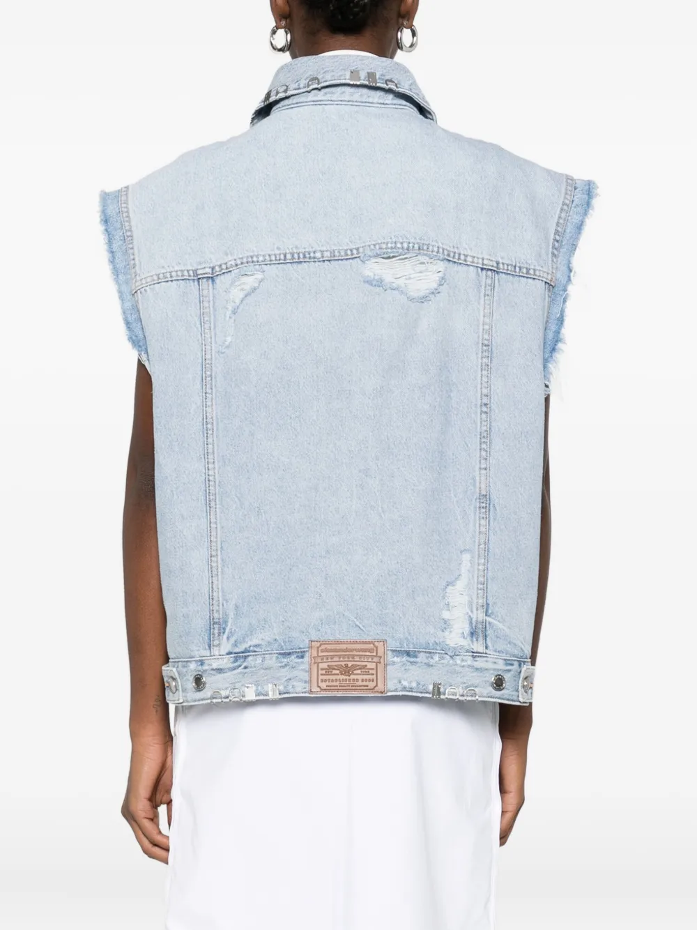 Alexander Wang Embellished Sleeveless Denim Jacket In Blue