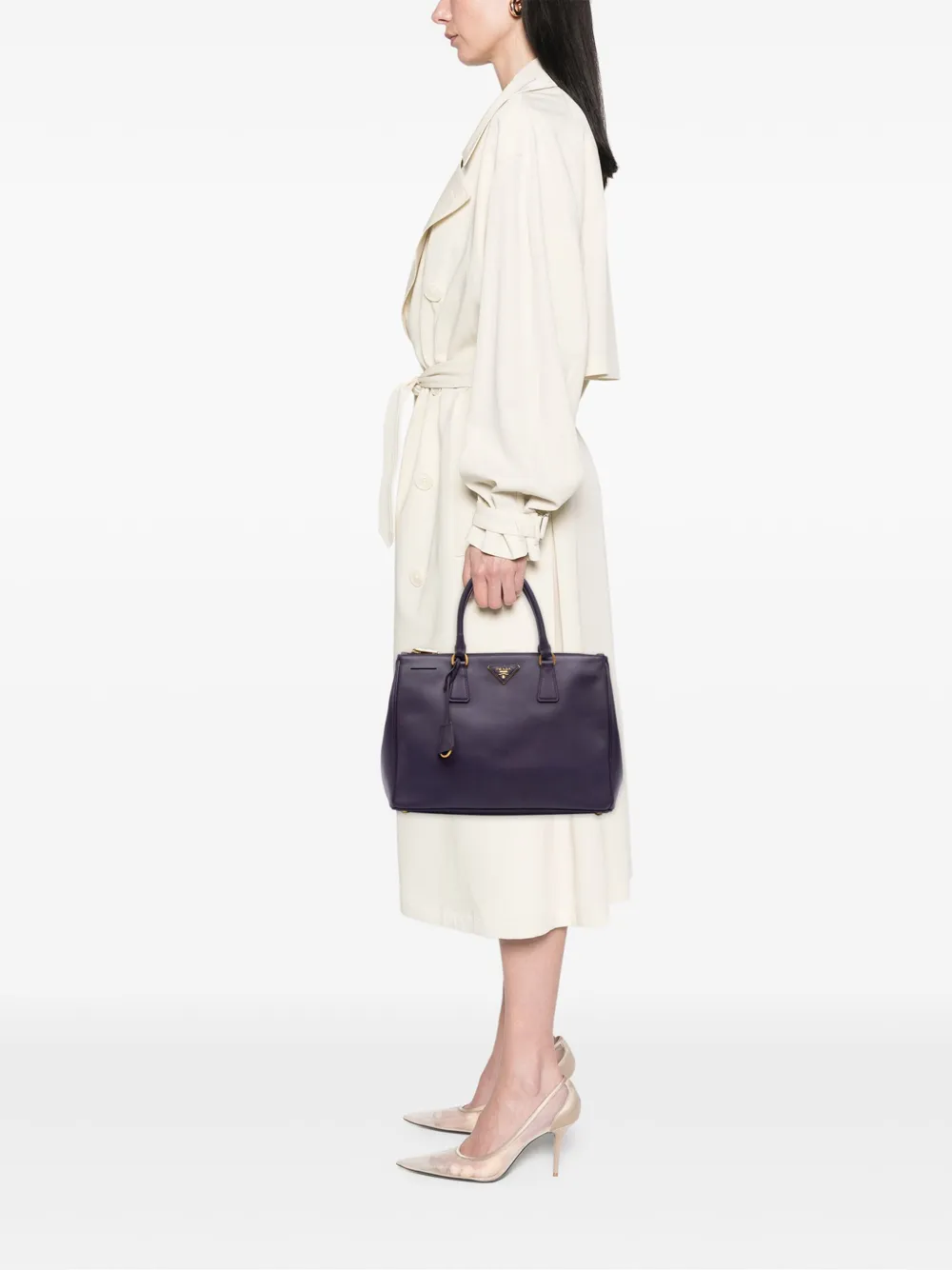 Pre-owned Prada 2010-2025 Medium Saffiano Lux Galleria Double Zip Satchel In Purple