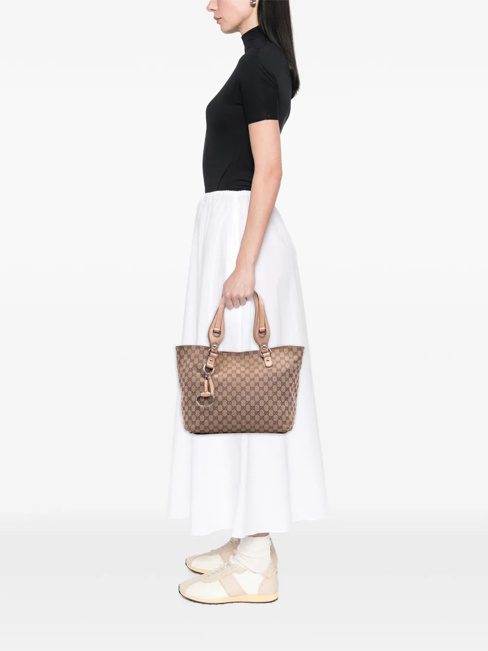 Pre-owned Gucci 2016-2025 Gg Canvas Icon Bit Tote Bag In Brown
