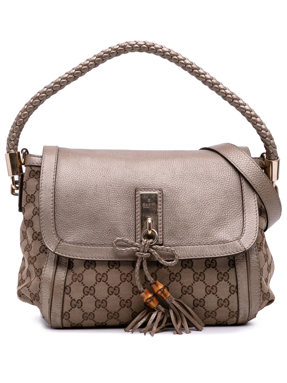 Pre-owned Gucci 2000-2015 Gg Canvas Bella Flap Satchel In Brown
