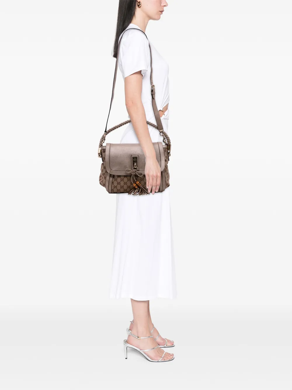 Pre-owned Gucci 2000-2015 Gg Canvas Bella Flap Satchel In Brown