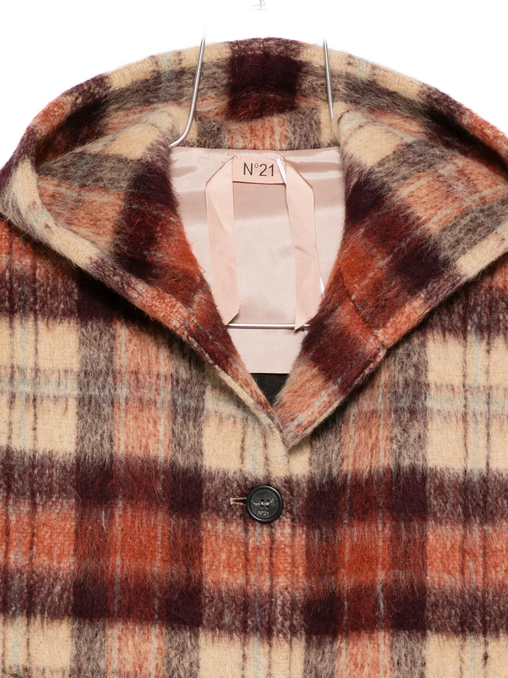 N°21 Hooded Checked Coat In Brown