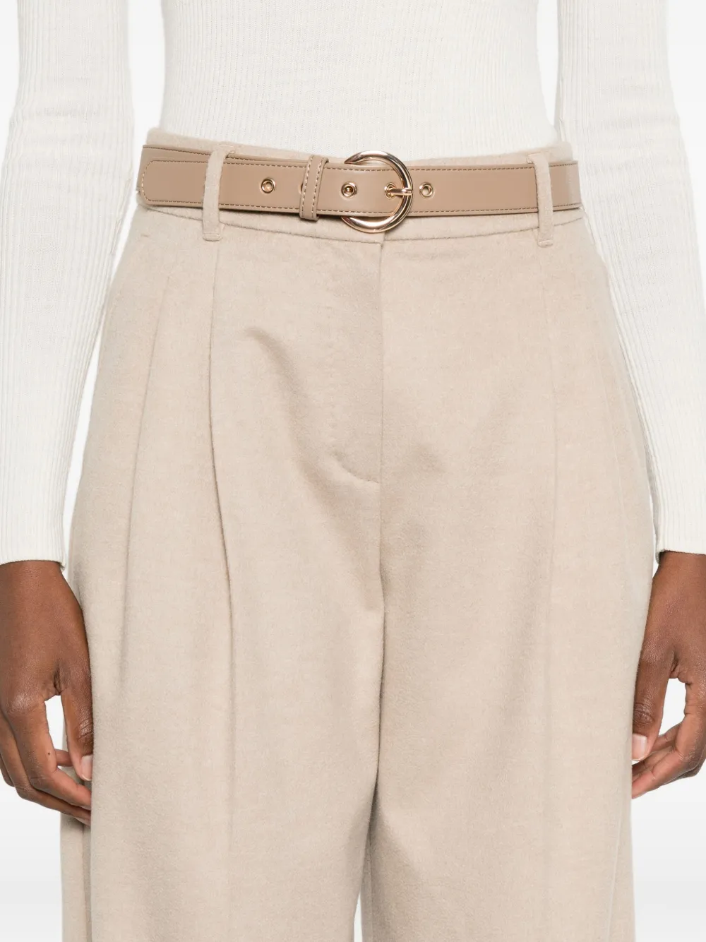 Max Mara Pleated Belted Trousers In Neutral