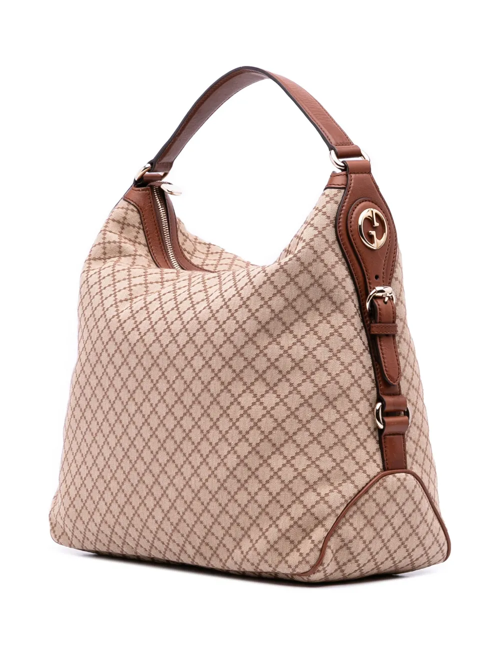 Pre-owned Gucci 2016-2025 Diamante Canvas Village Double G Shoulder Bag In Brown