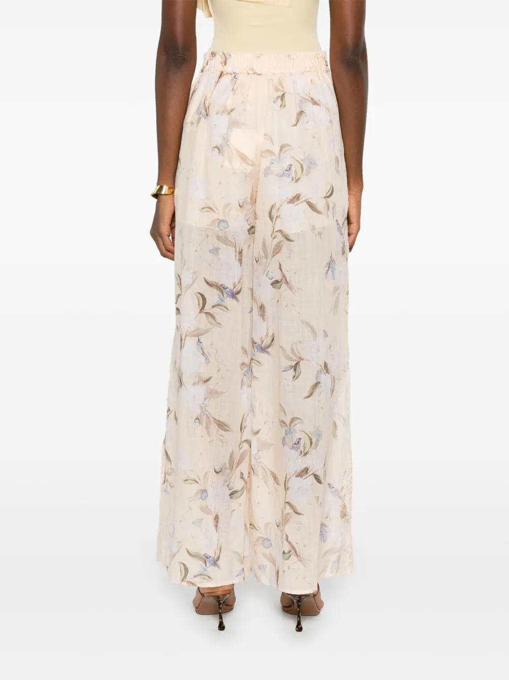 Zimmermann Floral-print Lace-insert Trousers In Neutral