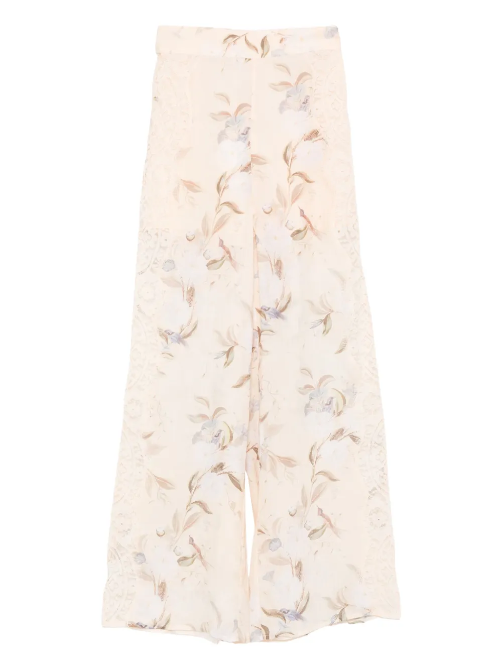 Zimmermann Floral-print Lace-insert Trousers In Neutral