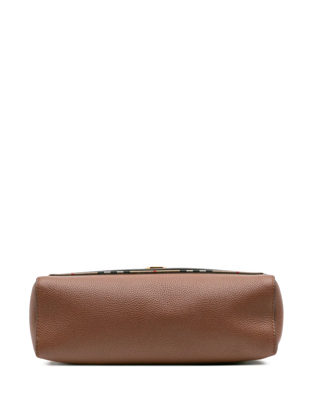 Pre-owned Burberry 2000-2025 Leather And House Check Canvas Note Crossbody Bag In Brown