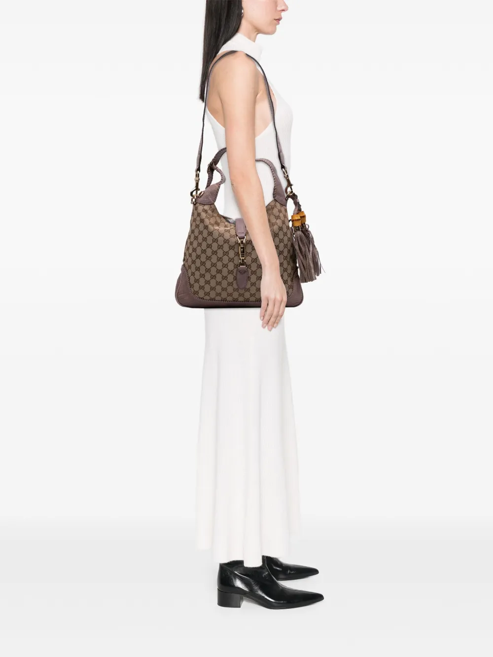 Pre-owned Gucci 2016-2025 Medium Gg Canvas New Jackie Satchel In Brown