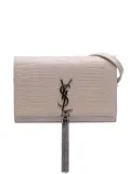 Saint Laurent Pre-Owned 2019 Croc Embossed Leather Monogram Kate Tassel Wallet on Chain crossbody bag - White