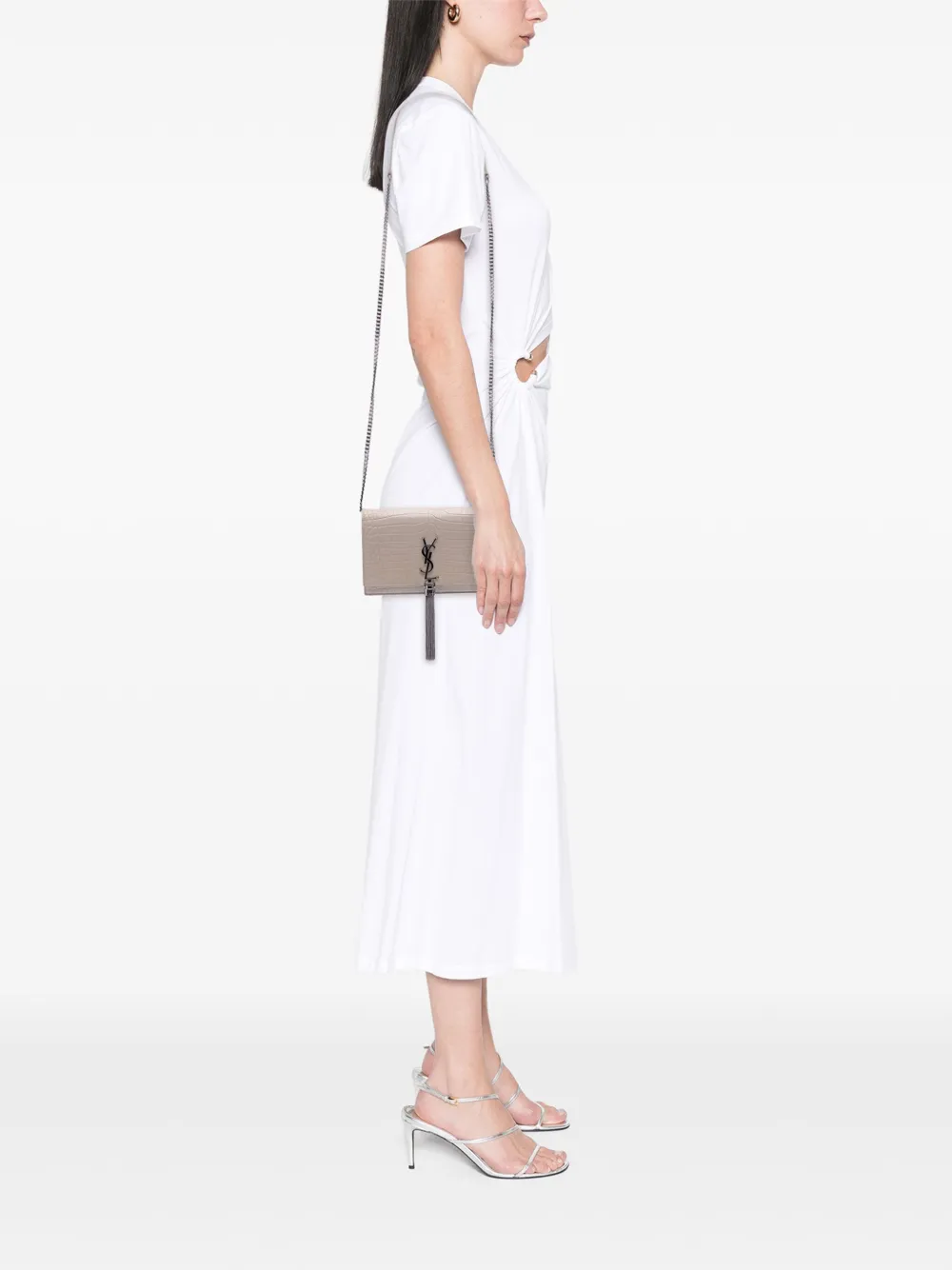 Saint Laurent Pre-Owned 2019 Croc Embossed Leather Monogram Kate Tassel Wallet on Chain crossbody bag | Pre-Owned | Image 2