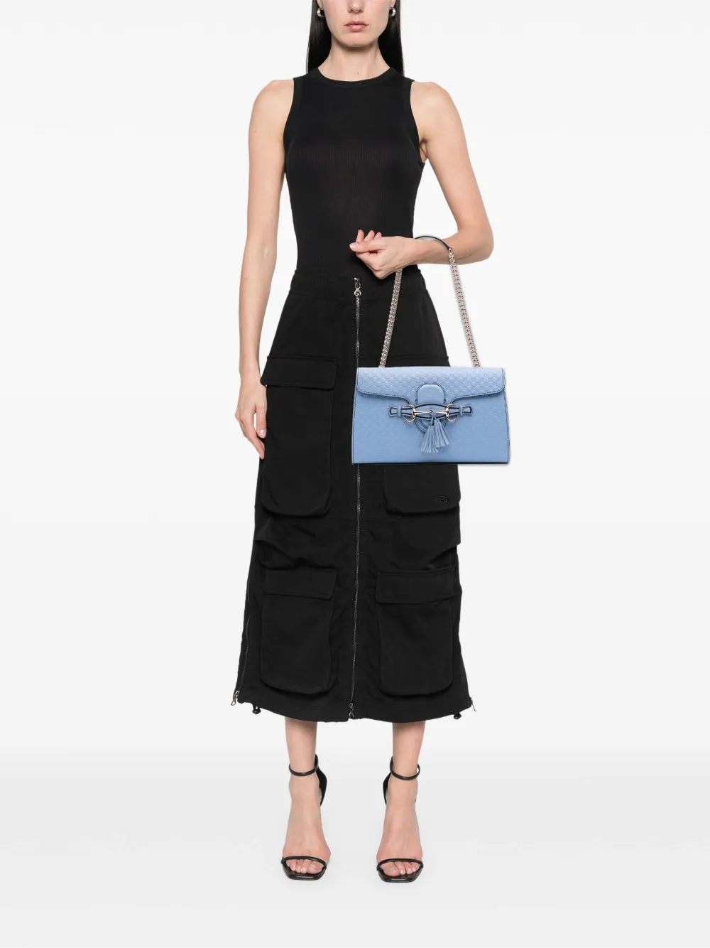 Pre-owned Gucci 2016-2025 Medium Microssima Emily Shoulder Bag In Blue