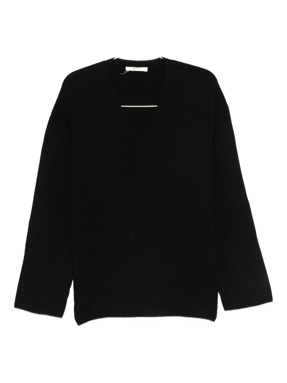 6397 Ribbed V-neck Jumper In Black