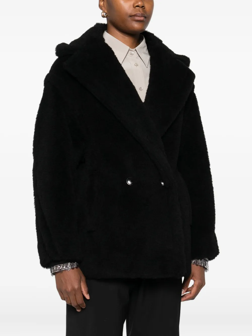 Max Mara Button-fastening Jacket In Black