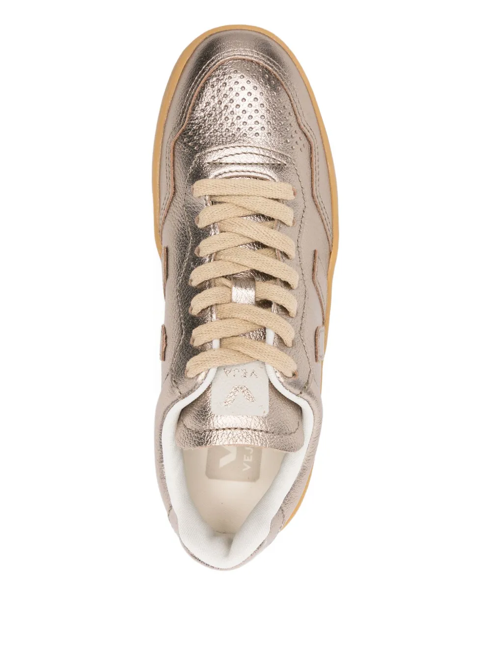 Veja V-90 Leather Sneakers In Gold