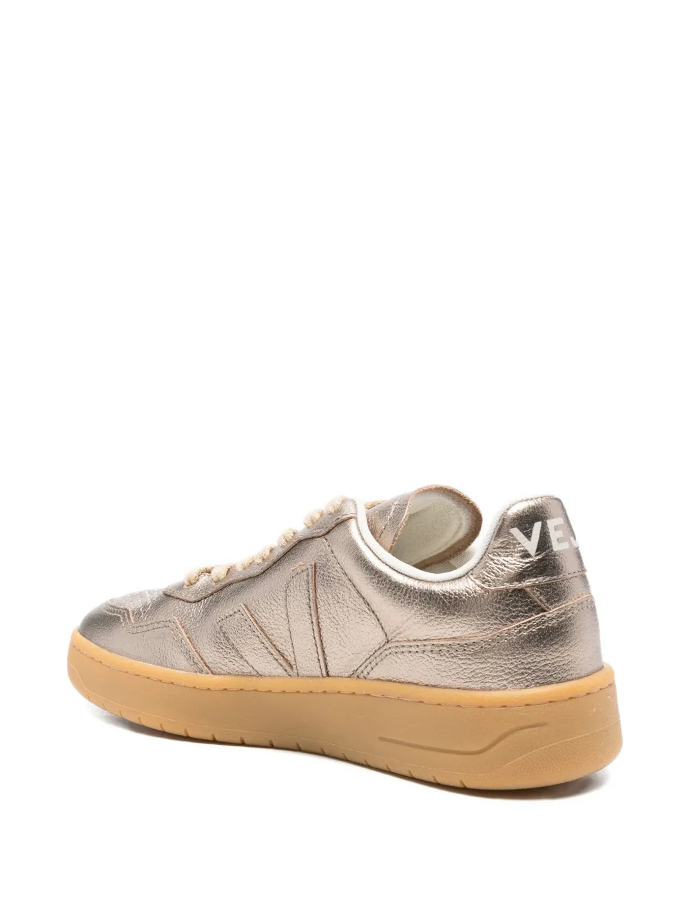 Veja V-90 Leather Sneakers In Gold