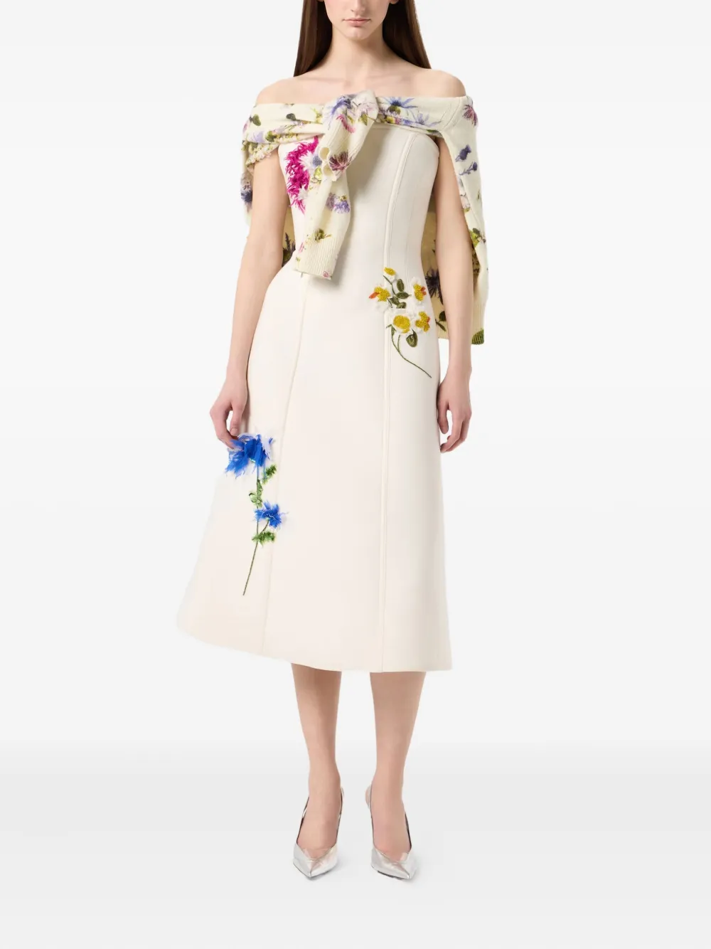 Blumarine Midi-jurk verfraaid met bloemen - Beige