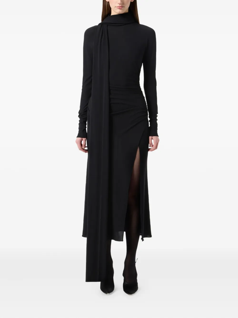 Blumarine Gedrapeerde midi-jurk met hoge hals - Zwart