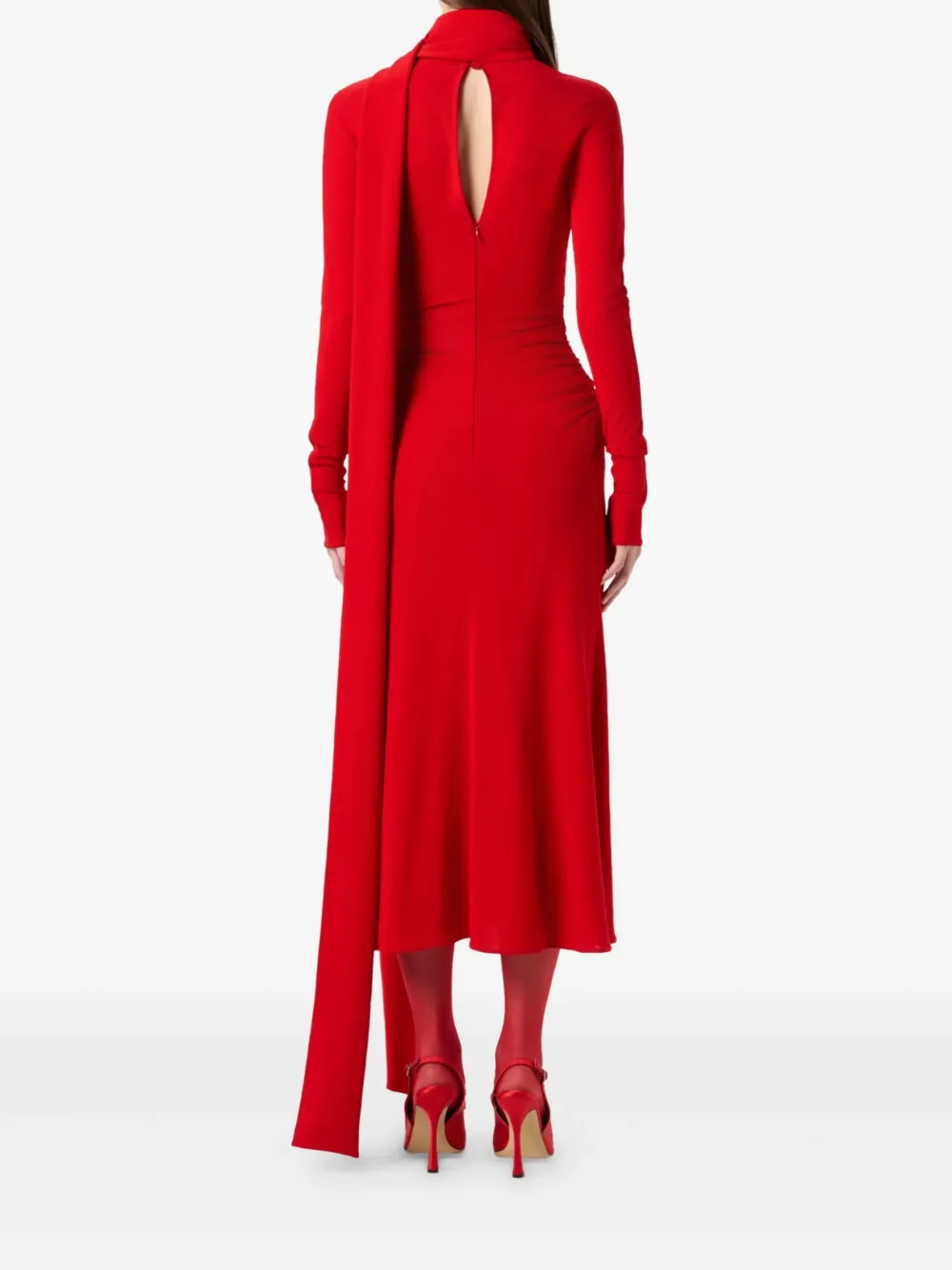 Blumarine Gedrapeerde midi-jurk met hoge hals Rood