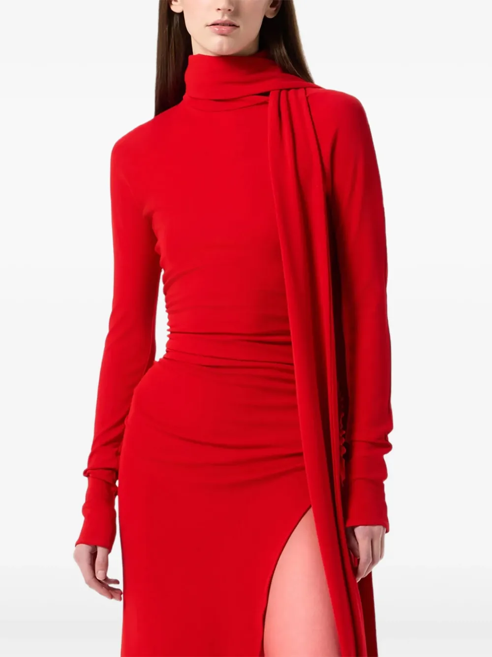 Blumarine Gedrapeerde midi-jurk met hoge hals Rood
