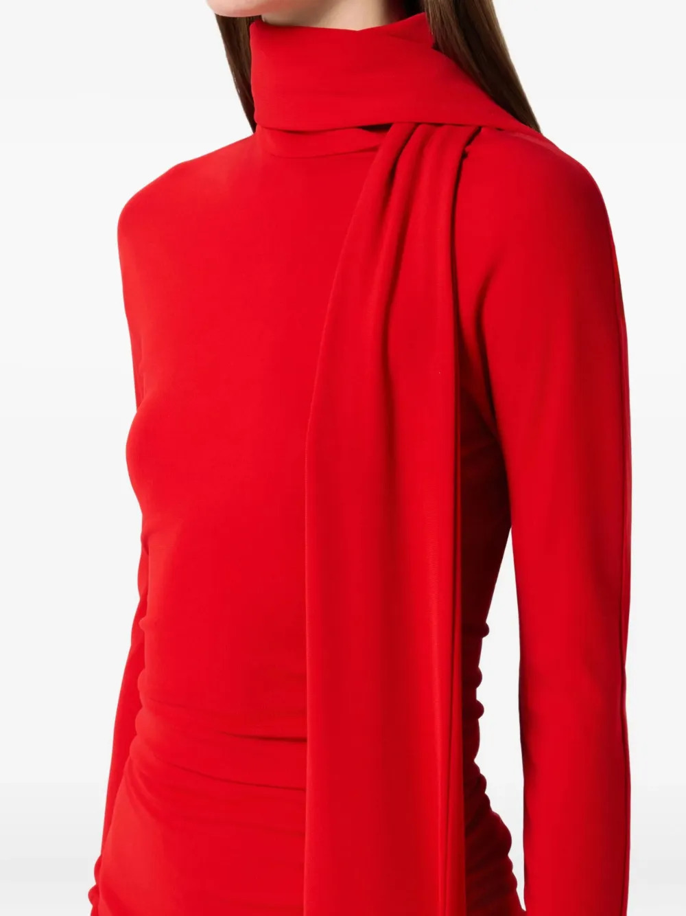 Blumarine Gedrapeerde midi-jurk met hoge hals Rood