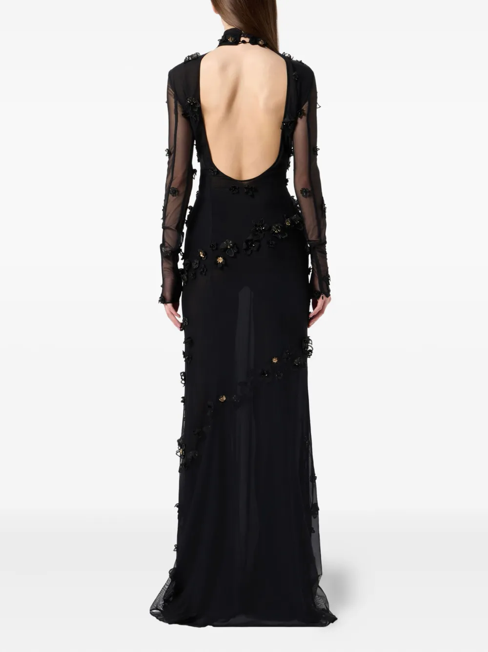 Blumarine Floral-embellished Maxi Dress In Black