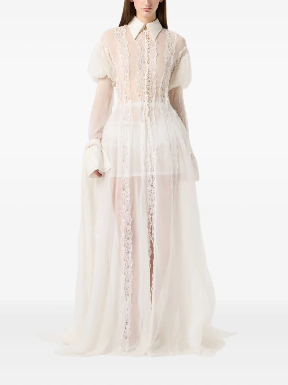 Blumarine Maxi-jurk met pofmouwen - Beige