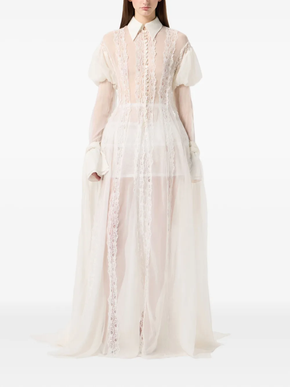 Blumarine Puff-sleeve Maxi Dress In Neutral