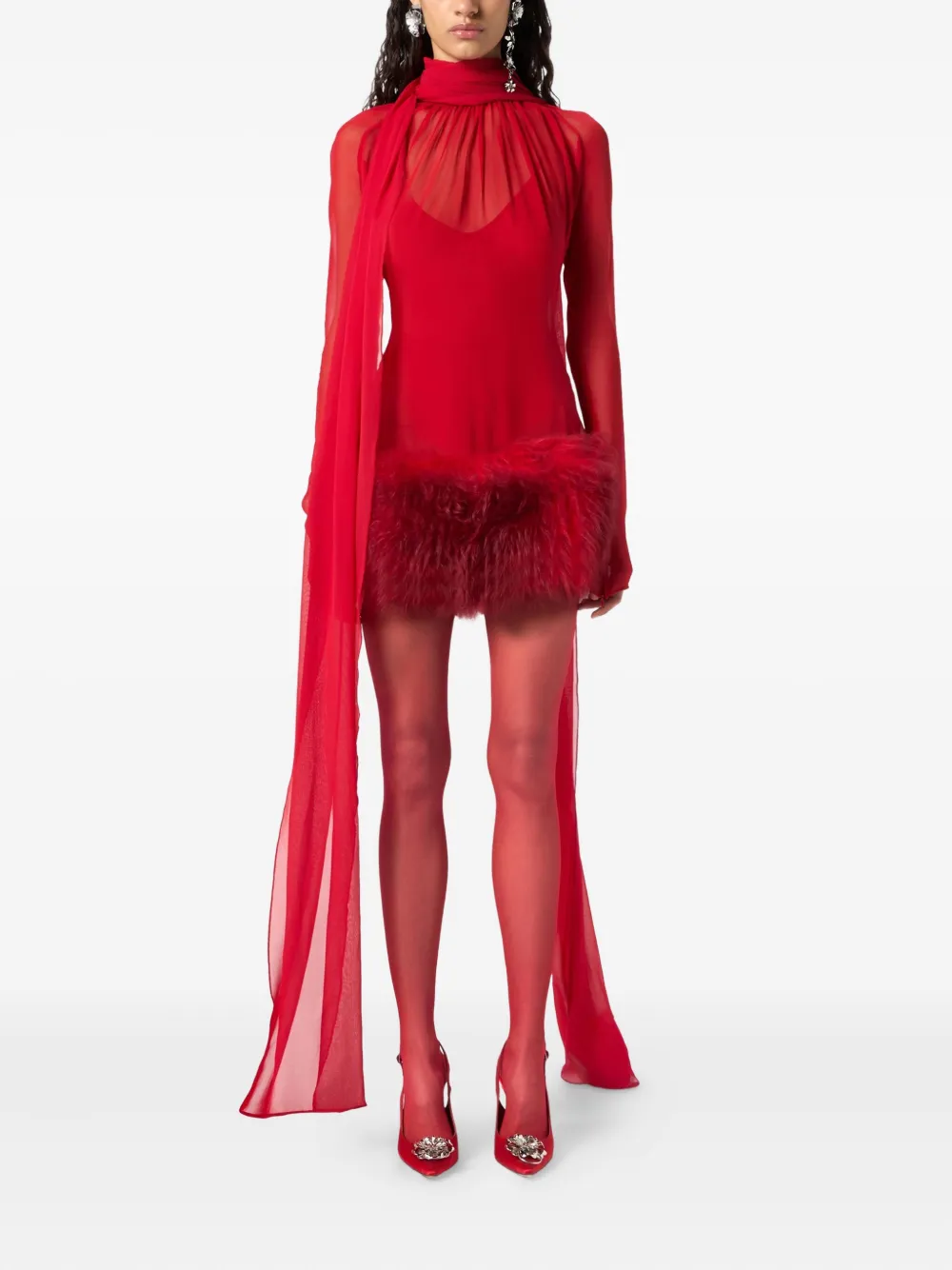 Blumarine high-neck long-sleeves mini dress | Evening Dresses | Image 2