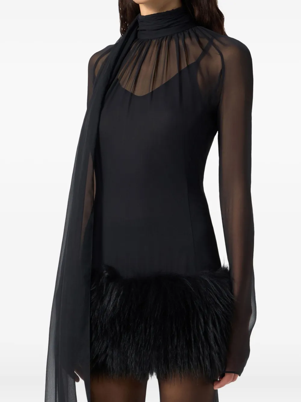 Blumarine Sheer-overlay Mini Dress In Black