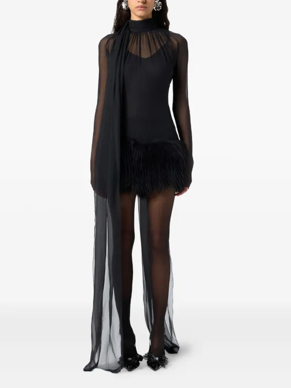 Blumarine sheer-overlay Mini Dress | Black | FARFETCH