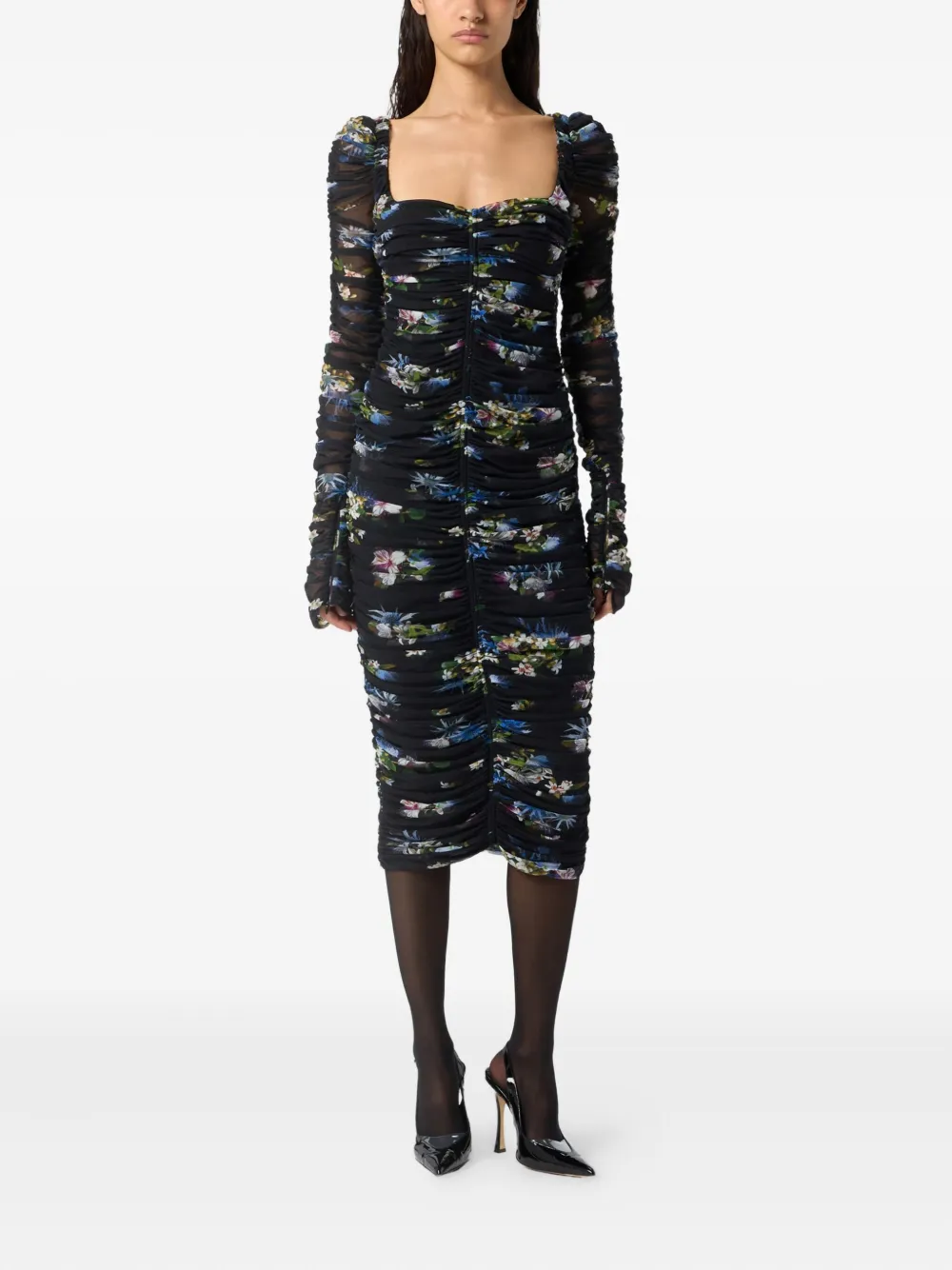 Blumarine Midi-jurk met bloemenprint - Zwart