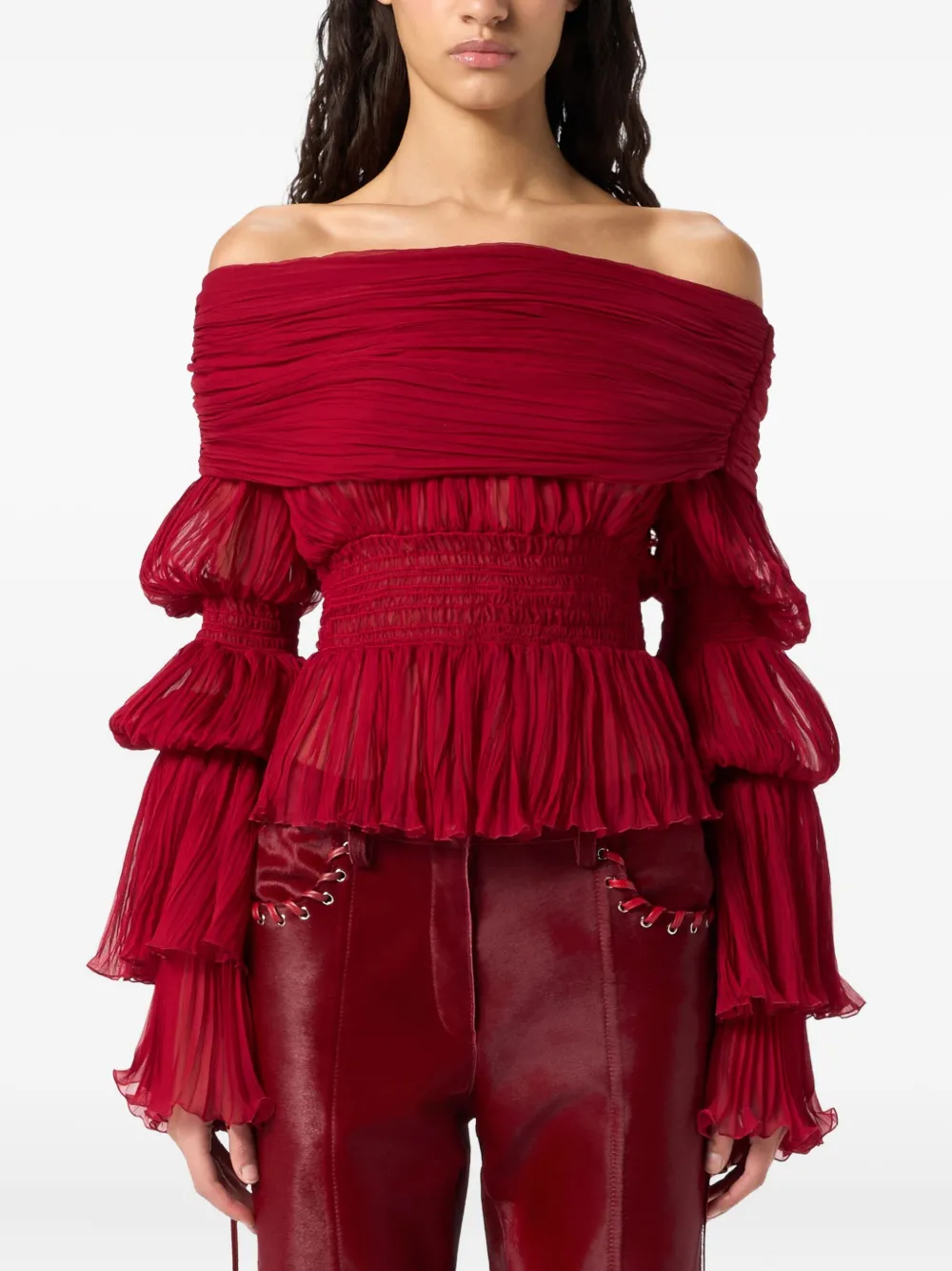 Blumarine Pleated Top In Red