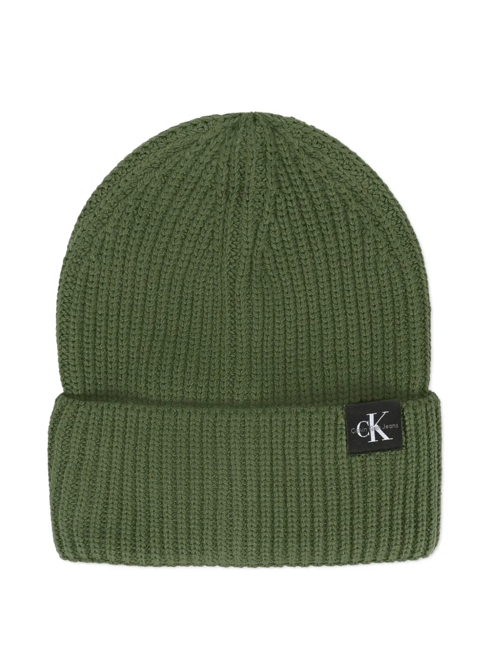 Calvin Klein Kids ribbed logo-patch beanie | Green | Image 1