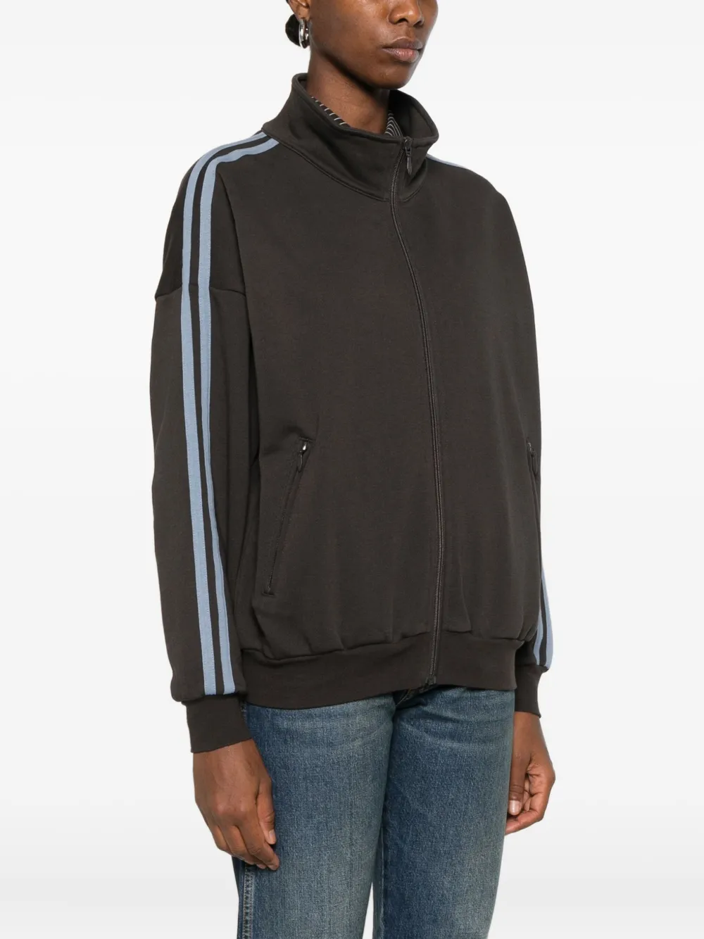 6397 Stripe-detail Zip-up Jacket In Brown