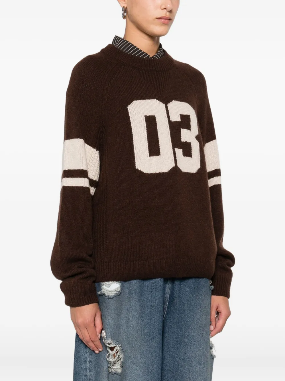 Ba&sh Number-intarsia Wool Sweater In Brown