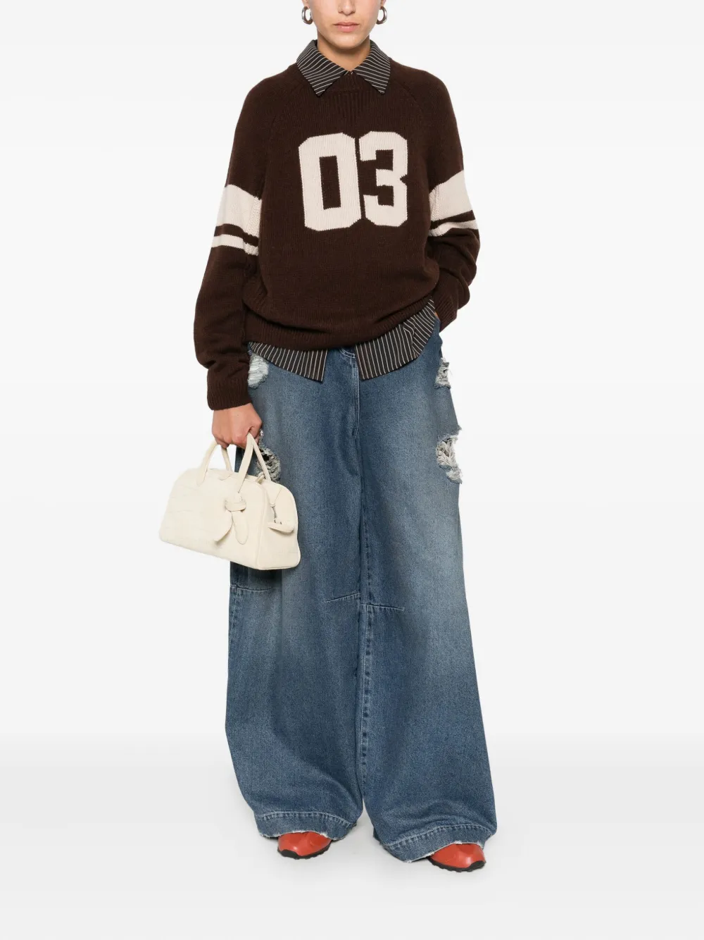 Ba&sh Number-intarsia Wool Sweater In Brown