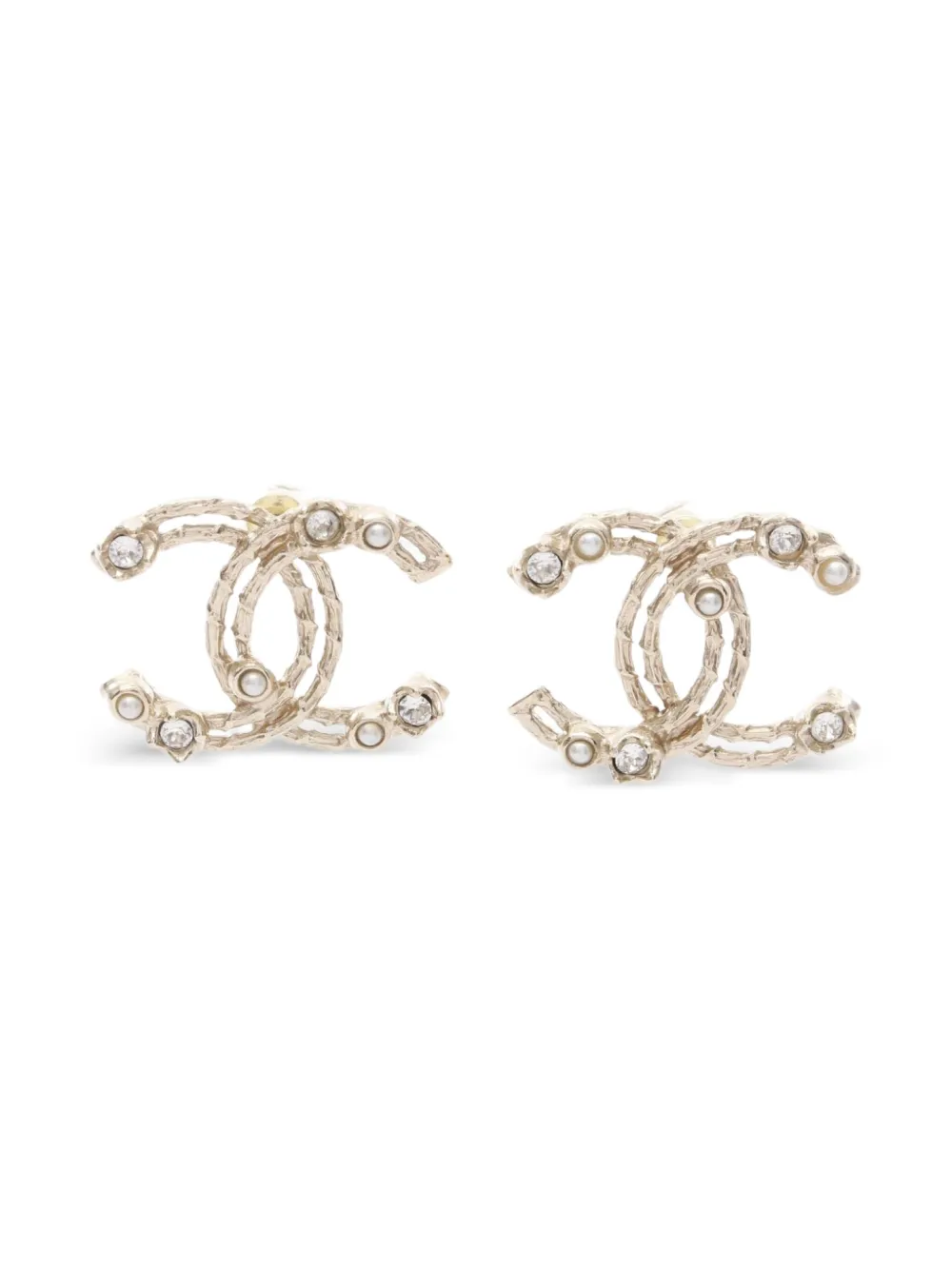 CHANEL Pre-Owned 1986-1988 interlocking CC rhinestone earrings | Gold | Image 1