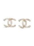 CHANEL Pre-Owned 1986-1988 interlocking CC rhinestone earrings - Gold