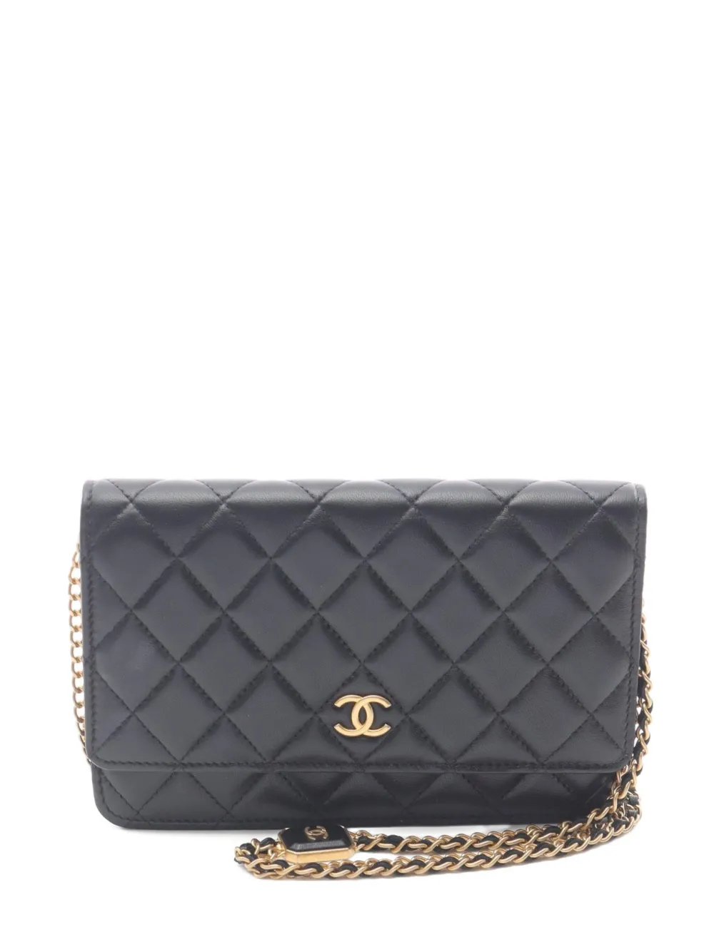 Pre-owned Chanel 2021 Quilted Chain Wallet In Black