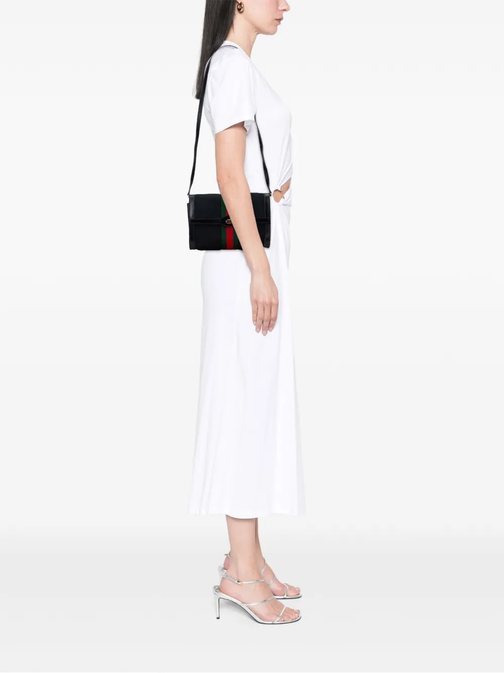 Pre-owned Gucci 20th Century Gg Canvas Web Crossbody Bag In Black