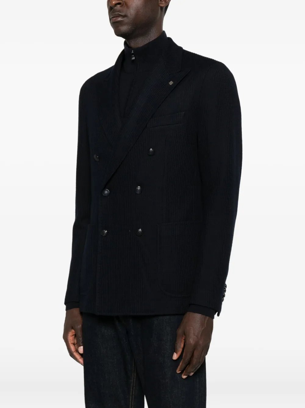 Tagliatore Double-breasted Striped Jacket In Blue