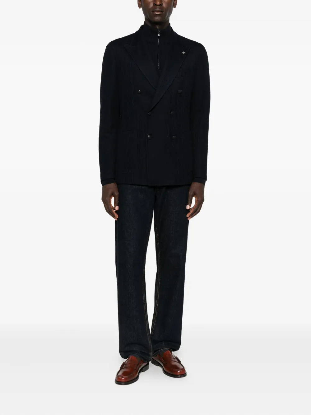 Tagliatore Double-breasted Striped Jacket In Blue