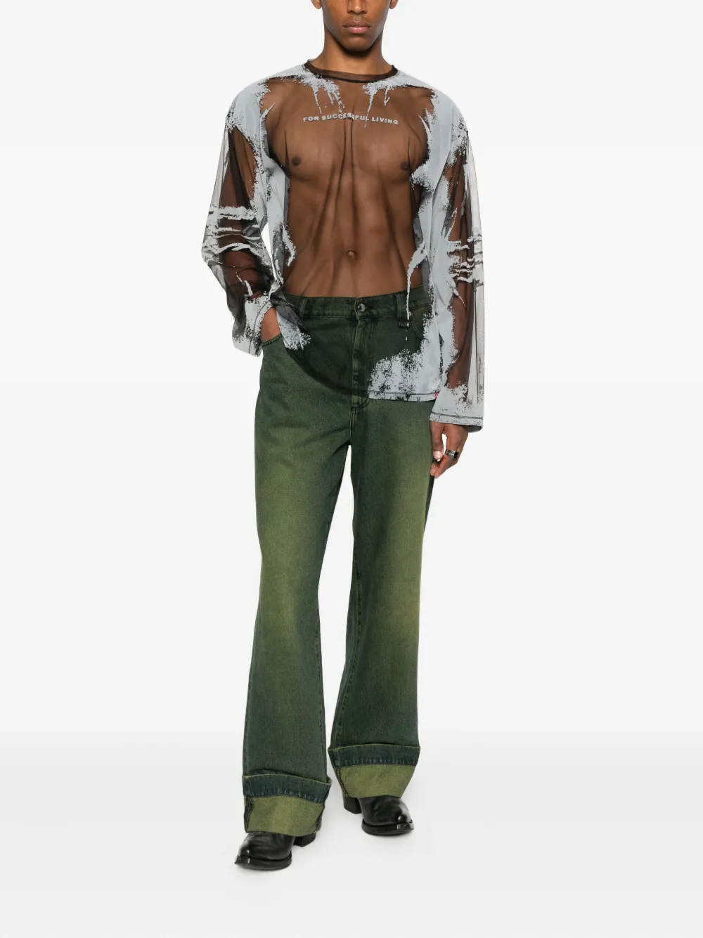 Diesel T-shirt met abstracte print en mesh - Grijs