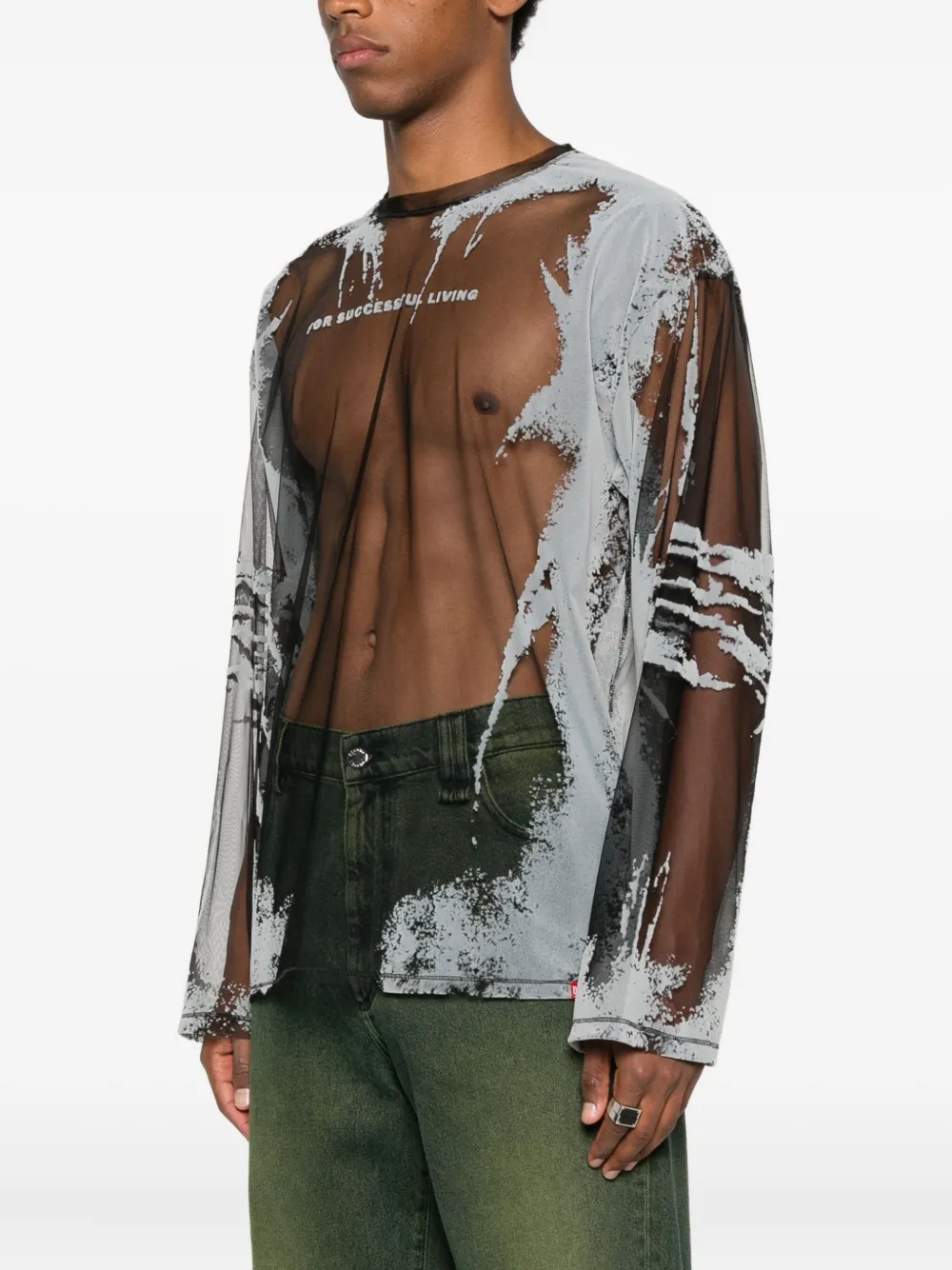 Diesel Abstract-print Mesh T-shirt In Multi