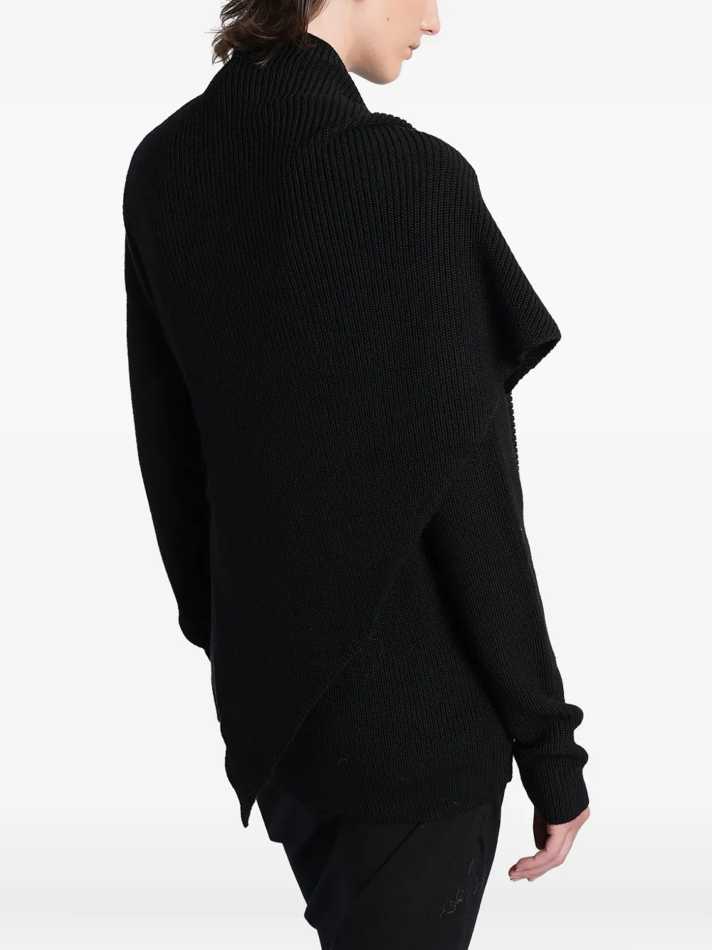 Entire Studios Ribbed Turtleneck Draped Sweater In Black