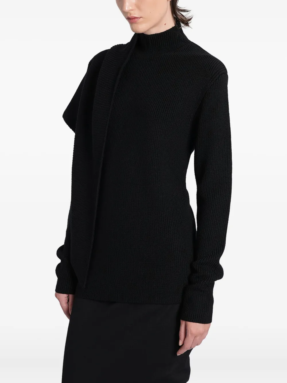 Entire Studios Ribbed Turtleneck Draped Sweater In Black