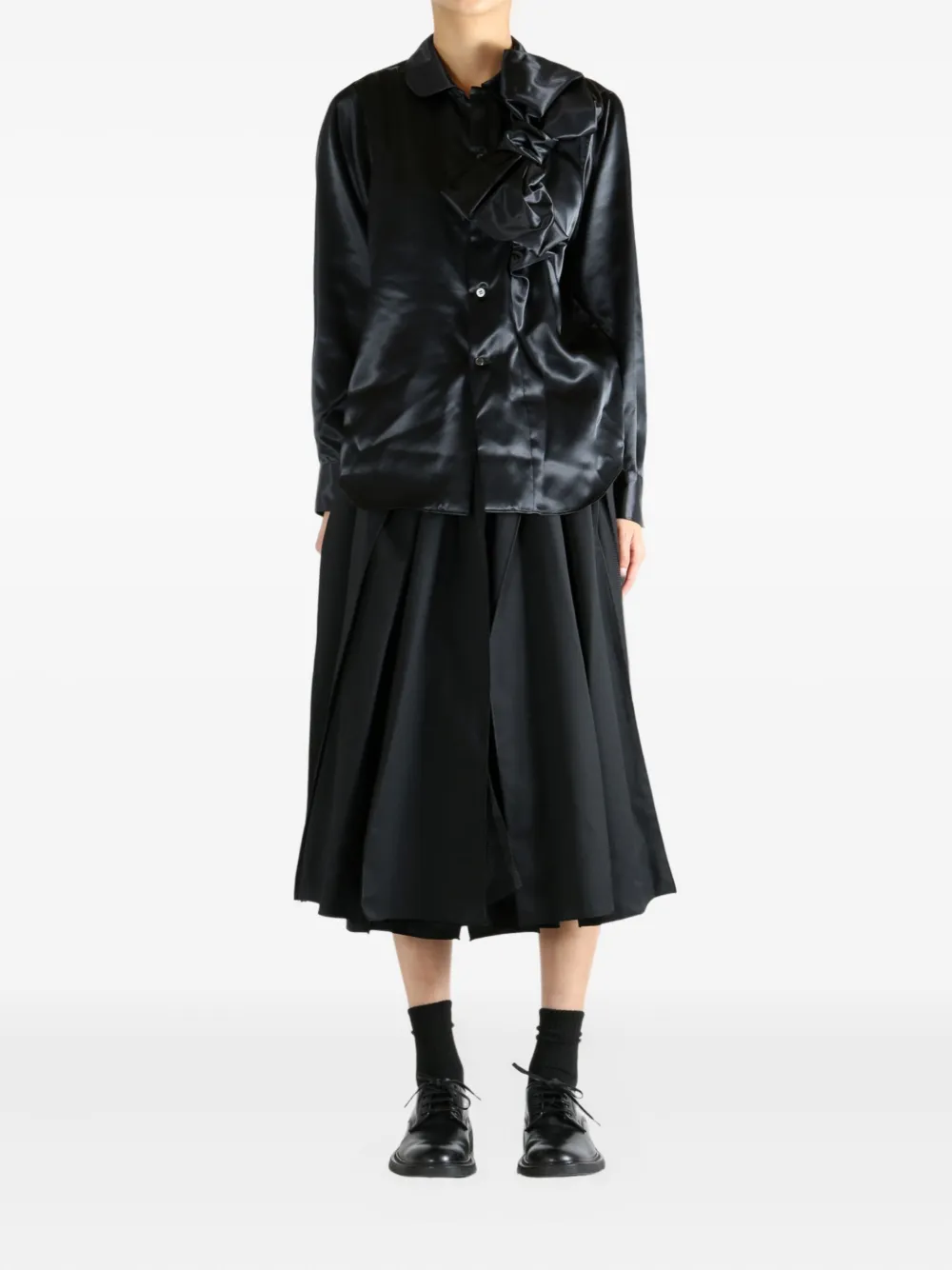 Comme Des Garçons Comme Des Garçons satin ruffled blouse - Zwart