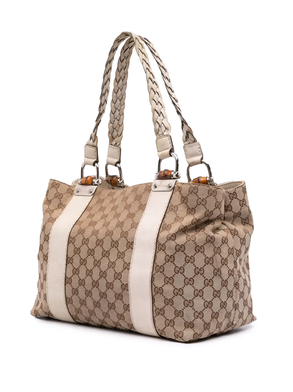 Pre-owned Gucci 2016-2025 Medium Gg Canvas Bamboo Libeccio Tote Bag In Brown